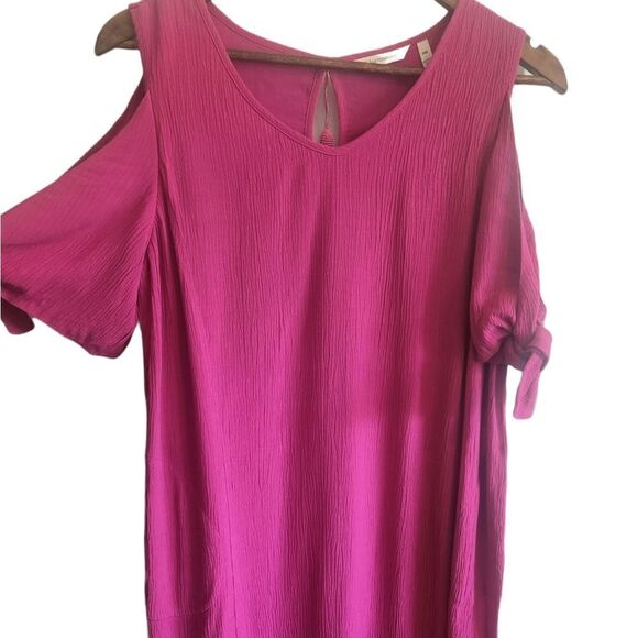 SOFT Surroundings Pink Boho Tassel Cold Shoulder  Dress - Picture 1 of 8